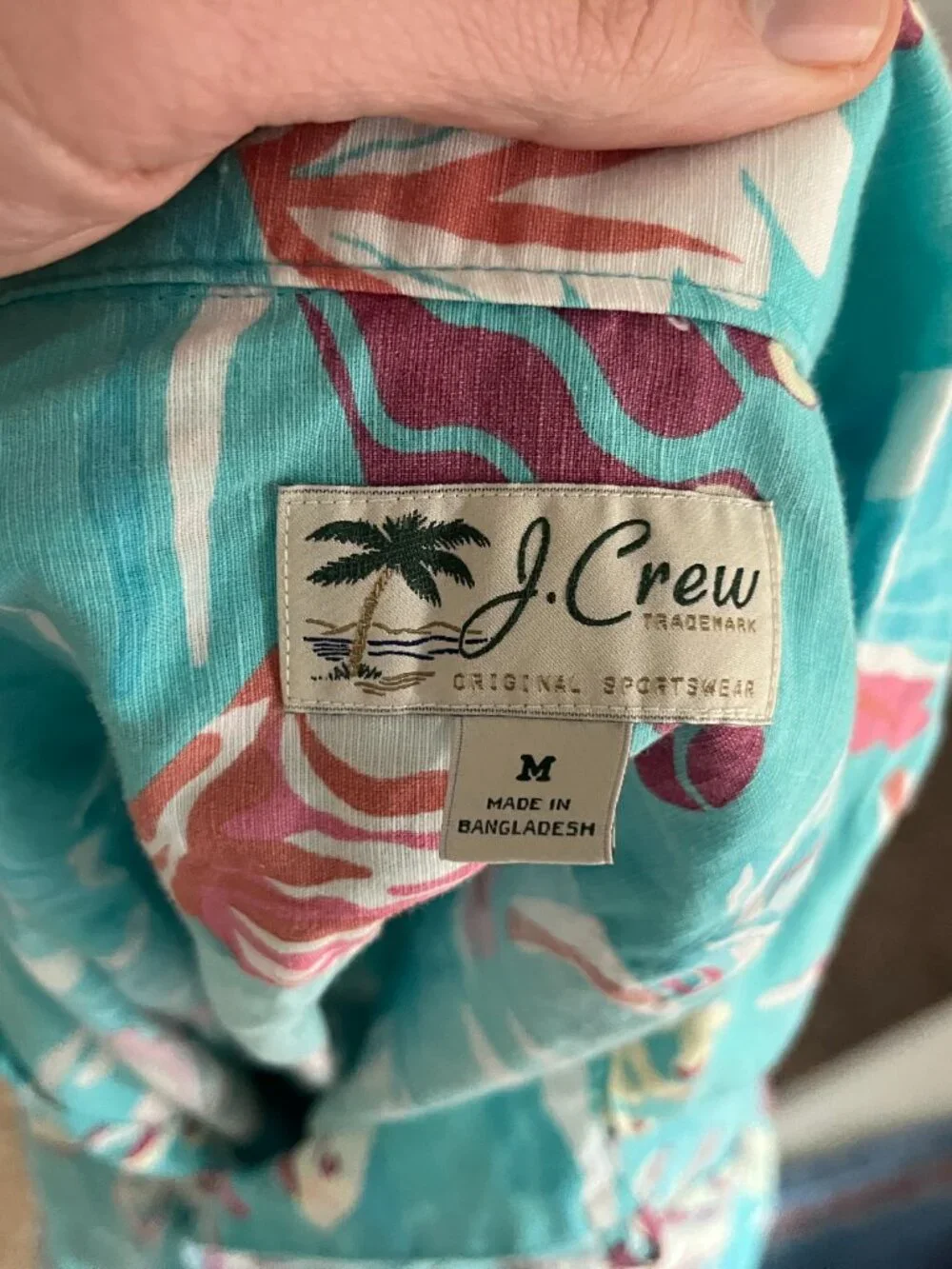 🌴 J.Crew Men’s Loop Collar Hawaiian Shirt M Linen Blend Blue Pink Ivory 🌺